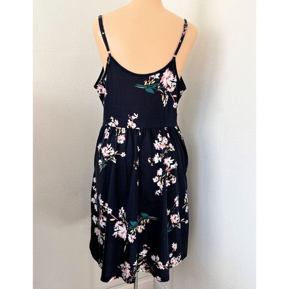 Womens Spaghetti Strap Sundress Sz Large Short Adjustable Dark Floral Summer - Picture 2 of 7